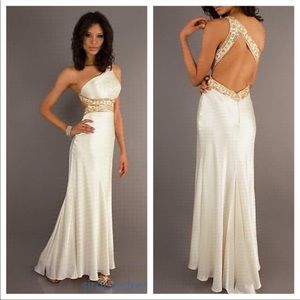 White and gold prom dress